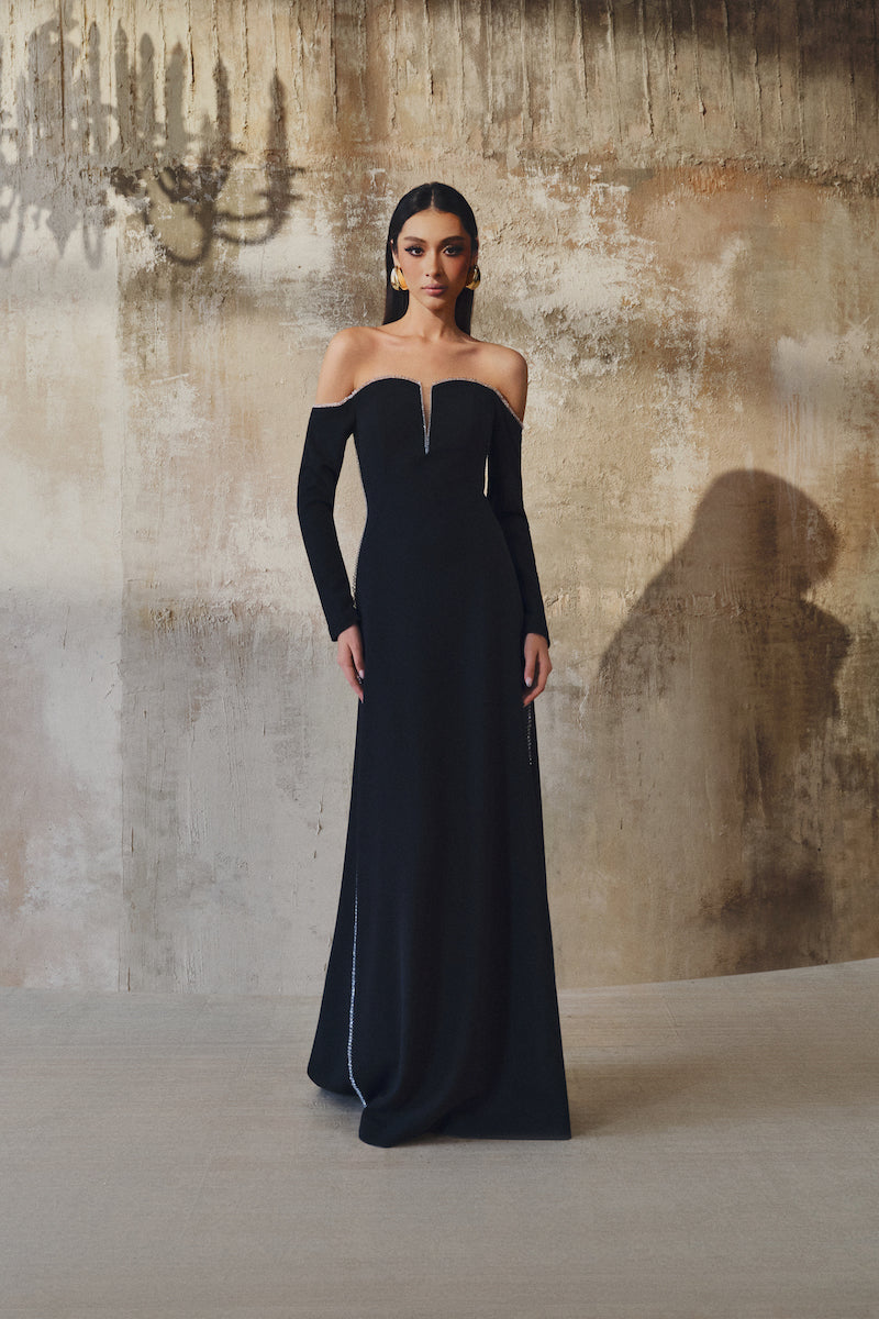 OFF-SHOULDER LONG-SLEEVE MAXI DRESS - CULT MIA