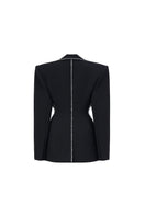 Black long-sleeves mini blazer dress by L'SCARLETT, fitted silhouette with collar and button-front details, stylish and versatile.