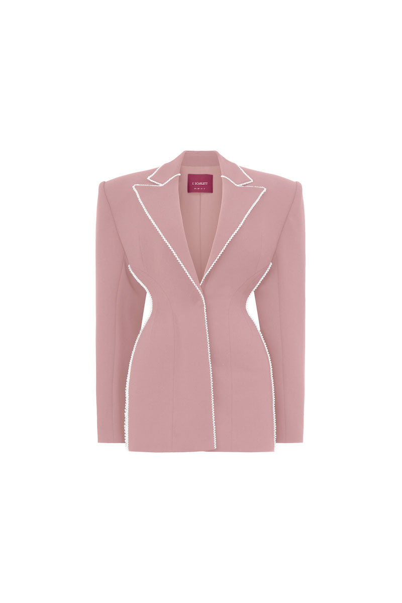 pink long sleeve blazer dress Long Sleeve Sequin Backless Blazer Dress Hot Pink