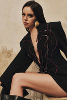 L'SCARLETT long-sleeve heart beading mini blazer dress, featuring intricate beaded details and a fitted silhouette.