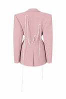 Light pink long-sleeve mini blazer dress with heart beading details, showcased from the back by L'SCARLETT.