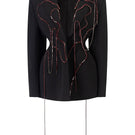 Black long-sleeve mini blazer dress with heart beading detail from L'SCARLETT, shown from the front.