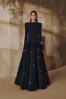 L'SCARLETT round-neck open-back crystal heart gown with elegant design and intricate crystal details on the fabric.