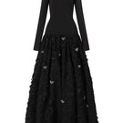 Black round-neck open-back crystal heart gown by L'Scarlett, featuring elegant design and sparkling crystal details.