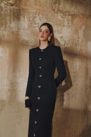 L'SCARLETT crystal heart gown featuring straight-cut design with hand-embellished details and elegant fabric.