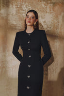 L'SCARLETT straight-cut hand-embellished crystal heart gown featuring intricate crystal details and elegant fabric.