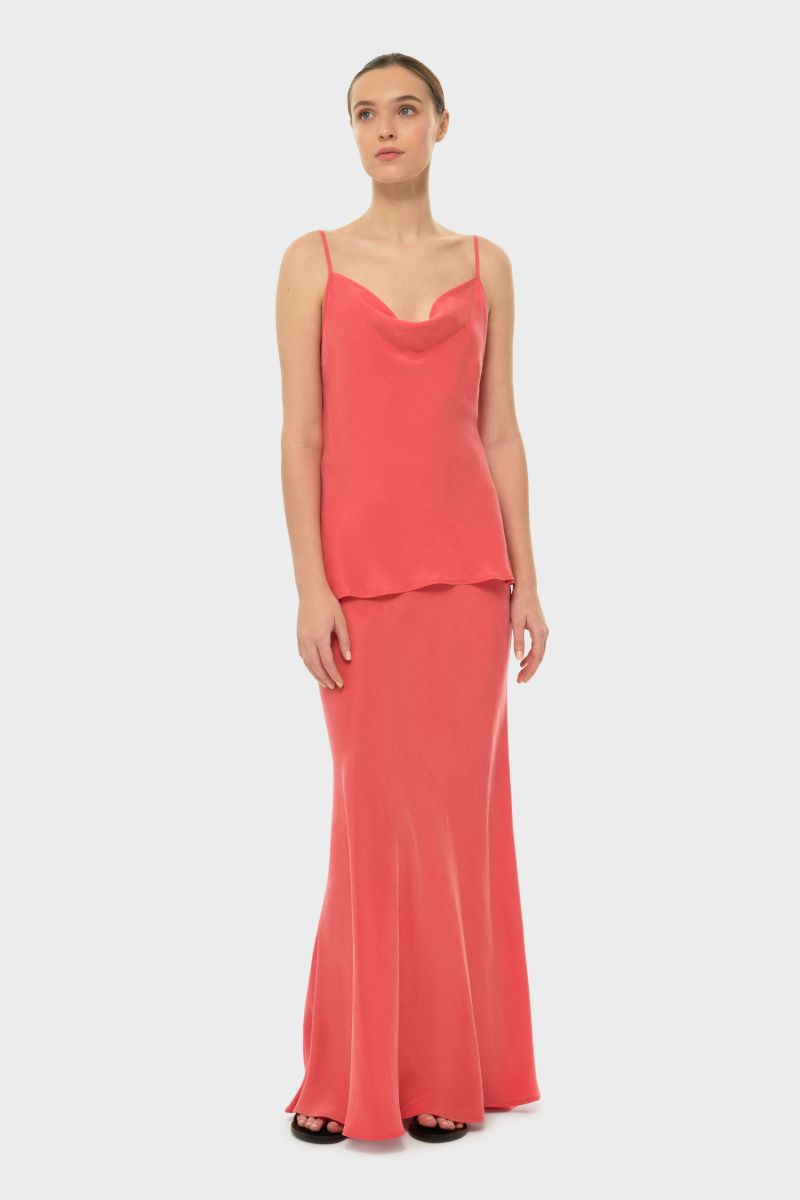 NiLuu AQUAFLORA Lucy slip skirt in coral, a flowy maxi skirt with a lightweight fabric and elegant design.