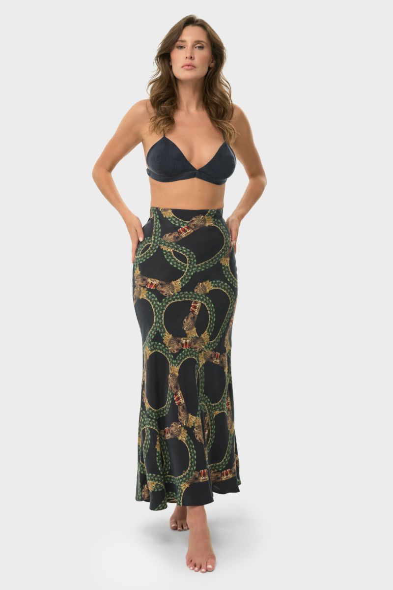 NiLuu Lucy slip skirt in Dion, a flowy maxi skirt with a smooth fabric finish, shown in a stylish, casual design.