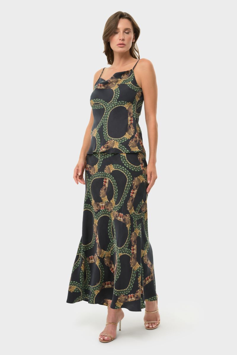 NiLuu Lucy slip skirt in Dion fabric, showcasing a stylish maxi skirt with a flowing silhouette and elegant design.
