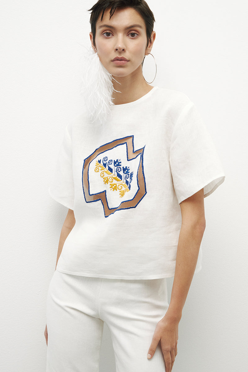 LINEN HAND EMBROIDERY TOP