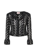 Black Señorita Lucia blouse featuring a stylish, tailored shirt with long sleeves and a classic collar.