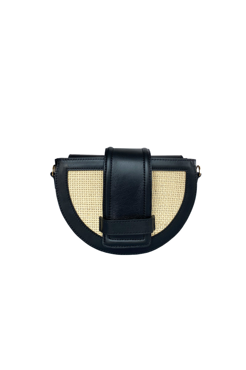 Black ISIDORA MALVA Luna clutch bag with shoulder strap, stylish and compact accessory for evening or formal occasions.