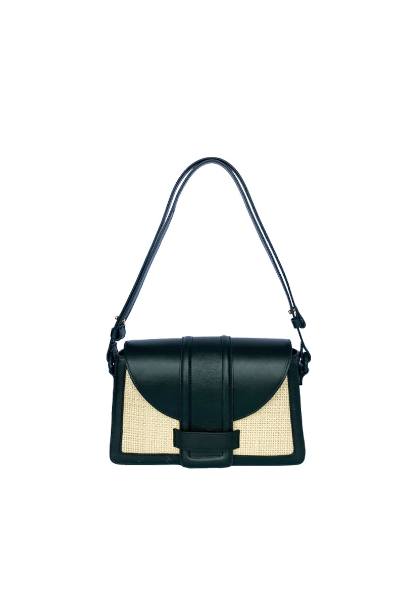Black ISIDORA MALVA La Pradera shoulder bag with soft fiber material and adjustable strap, stylish and functional for everyday use.