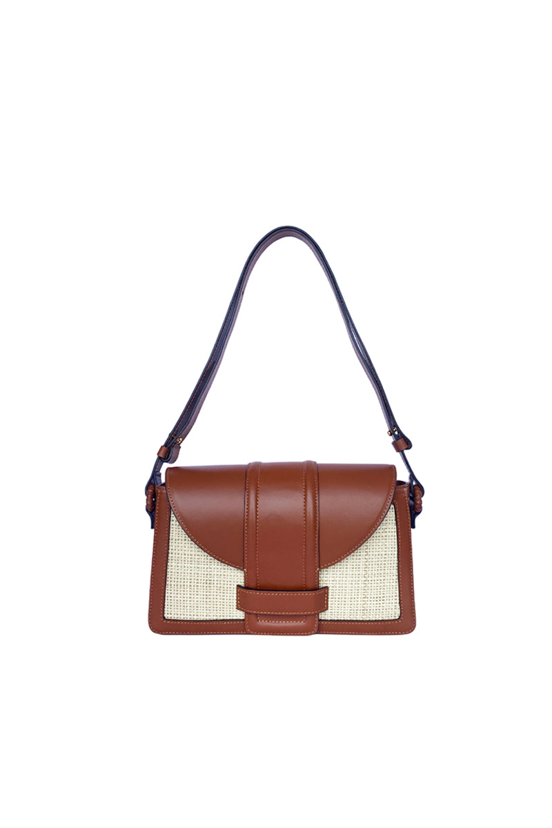 ISIDORA MALVA La Pradera shoulder bag in tan leather with adjustable shoulder strap and stylish design.