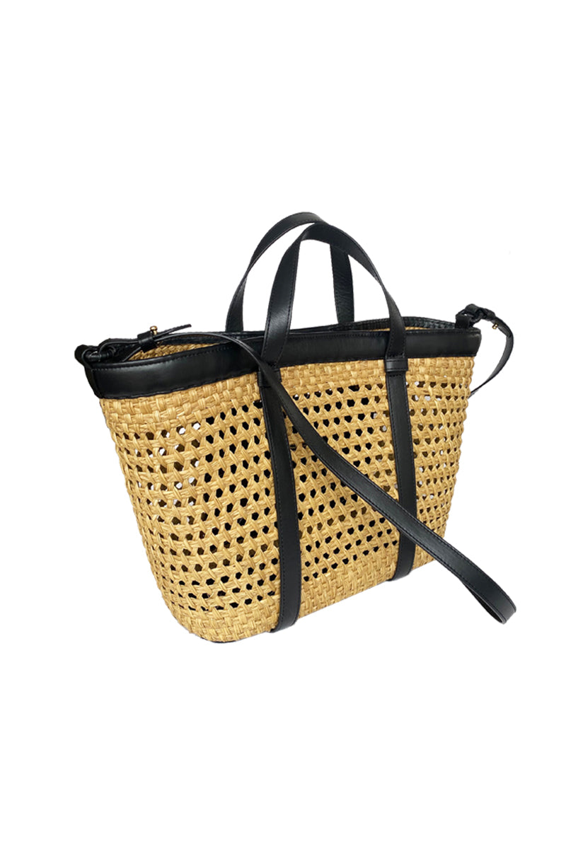 Black La Union tote bag by Isidora Malva, top handle bag with spacious design and sleek finish, perfect for everyday use.