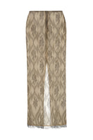 Elegant white lace maxi skirt by Balykina, flowing design with intricate lace details, perfect for stylish summer looks.