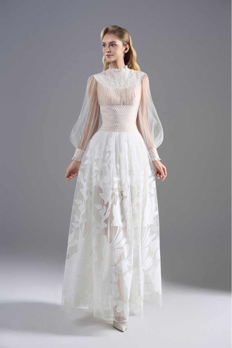 LACE HIGH-NECK MAXI DRESS IN WHITE | CULT MIA | ROSEE DE MATIN LACE HIGH-NECK MAXI DRESS IN WHITE | CULT MIA | ROSEE DE MATIN