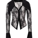 Black laced shirt with oversized collar by KRIS MARÁN, featuring intricate lace details and a stylish, modern design.