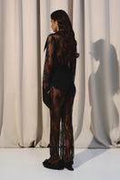Black lace shirt with oversized collar by Kris Marán, featuring intricate lace details and a stylish, relaxed fit.