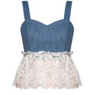 Liya Lacefield Top in blue, stylish women's sleeveless blouse with lace details and a relaxed fit.