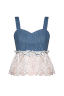 Liya Lacefield Top in blue, stylish women's sleeveless blouse with lace details and a relaxed fit.