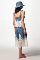 Blue Liya Lacefield top with lace details, featuring a stylish and comfortable design perfect for casual or dressy outfits.