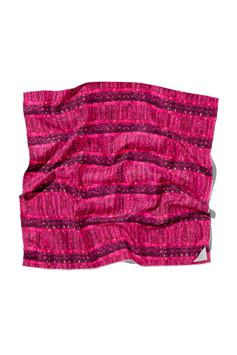 Elegant ladies Brocot silk scarf by Amel Batita featuring intricate patterns and vibrant colors, displayed on a neutral background.