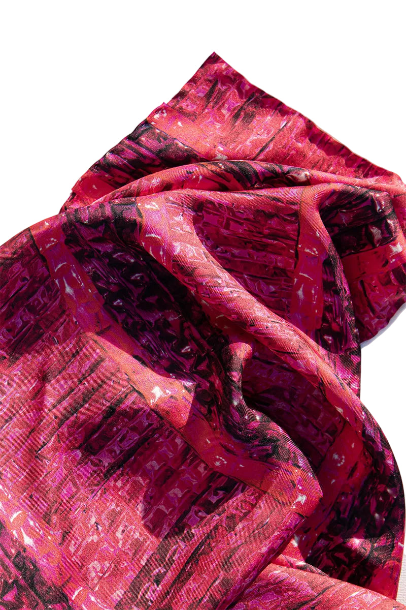 Elegant ladies Brocot silk scarf by Amel Batita featuring intricate patterns and vibrant colors.