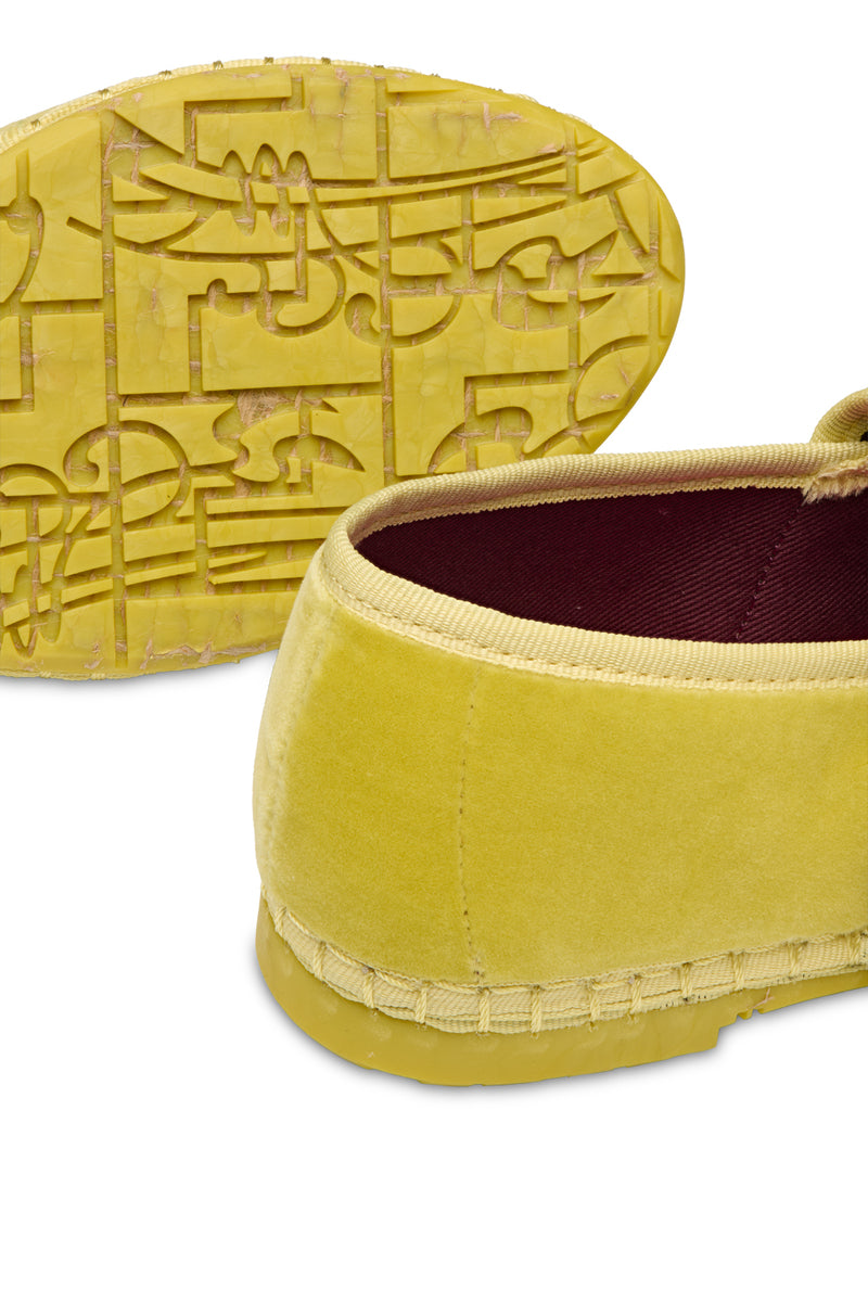 Yellow Lady Sophie flats by Flabelus with yellow piping, featuring a sleek design and comfortable slip-on style.