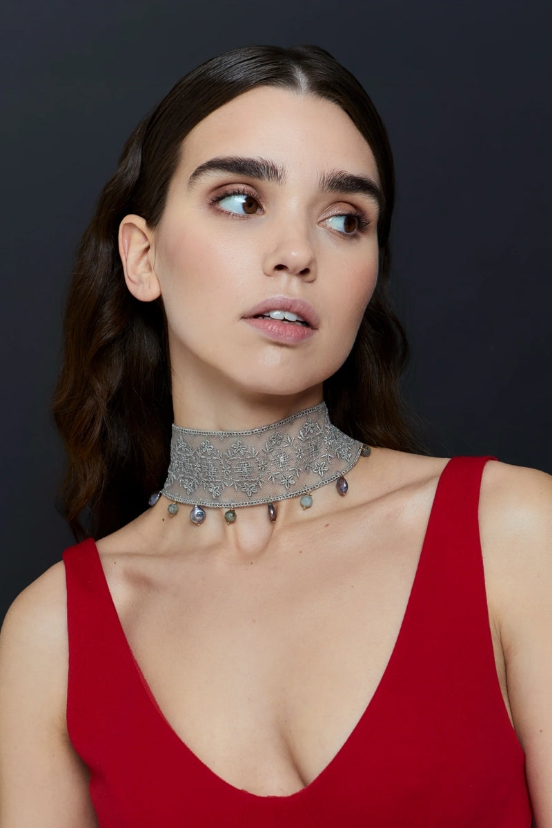 Silver Laia choker necklace by Lavaní Jewels featuring a sleek, modern design with a smooth, polished finish.