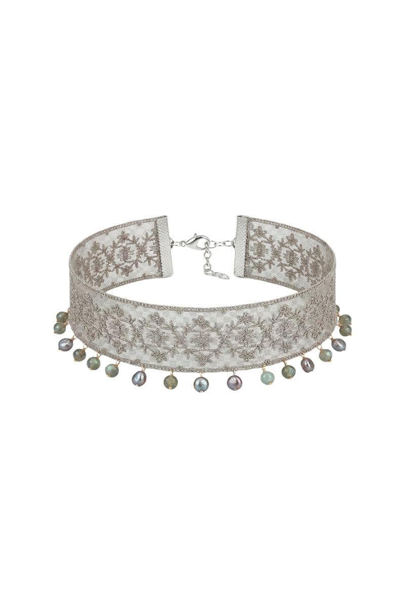 Silver Laia choker necklace by LAVANI JEWELS featuring a sleek, modern design with a smooth, polished finish.