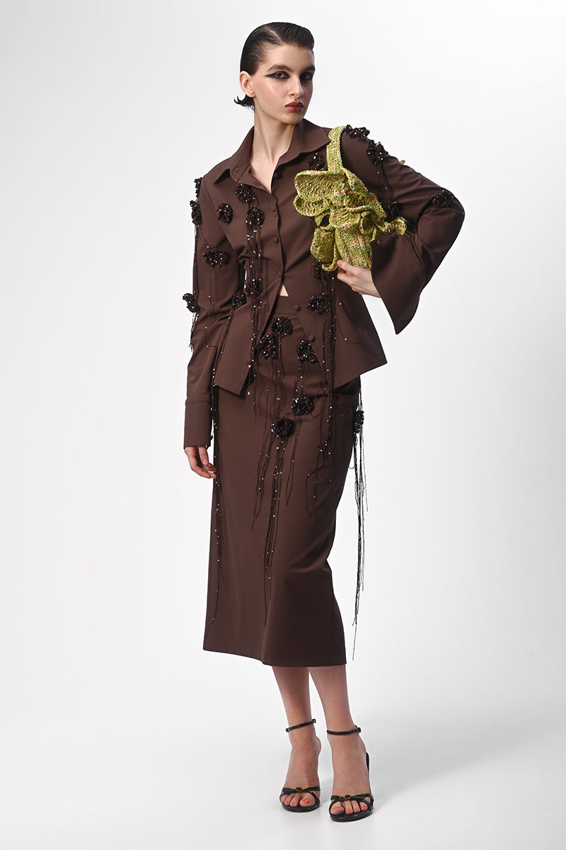 PENCIL SKIRT WITH KNITTED FLOWERS