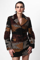 Lalo hand-knit shaped jacket in brown multi with a cozy, textured knit design and fitted silhouette.