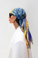 Silk LALUT scarf by Amel Batita featuring a 90cm bandana style design with vibrant patterns and soft fabric.