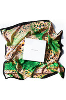 Amel Batita Lamazon Moussard silk scarf with vibrant floral pattern, displayed with packaging for scarves and shawls collection.