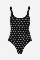 Black LA MER one-piece swimsuit by Maliluha, featuring a sleek, fitted design perfect for beach or poolside wear.