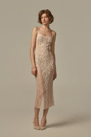 White POEM LARME midi dress on a model, showcasing a stylish and elegant midi dress design.