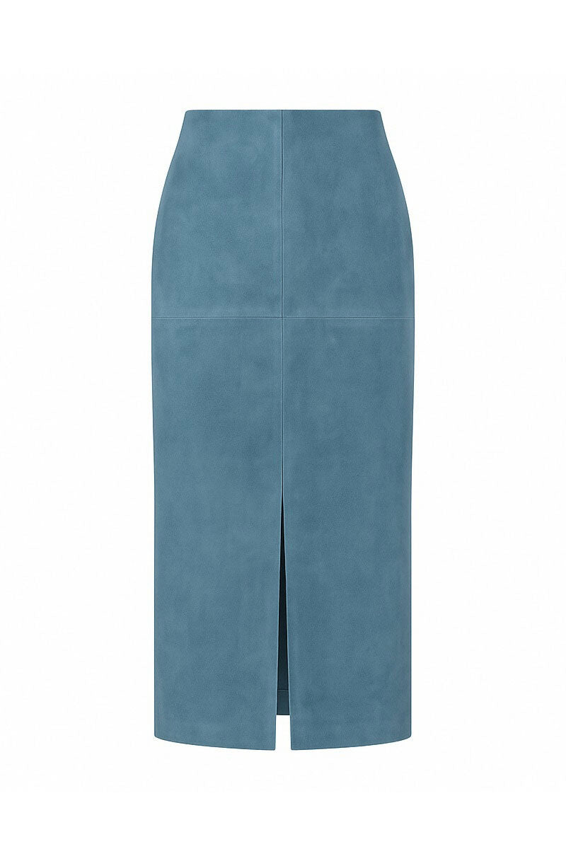 ZUT Laurel maxi skirt in jean blue, flowing denim fabric with a high waist and ankle-length design, stylish and comfortable.