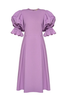 Liya lavender midi dress with a fitted bodice and flowing skirt, perfect for casual or semi-formal occasions.