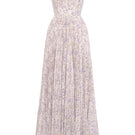 Lavender pleated maxi dress by Montsand featuring flowing fabric and elegant design, perfect for summer or formal occasions.