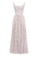 Lavender pleated maxi dress by Montsand featuring flowing fabric and elegant design, perfect for summer or formal occasions.