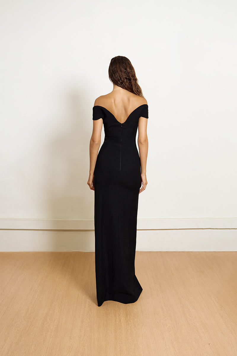 black dress with layers YASSMIN SALEH LAYERS GOWN IN Black