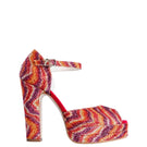 Terry de Havilland Lena Lava Red glitter heels with pointed toes and ankle straps, featuring bold red color and sparkling design.