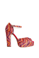 Terry de Havilland Lena Lava Red glitter heels with pointed toes and ankle straps, featuring bold red color and sparkling design.