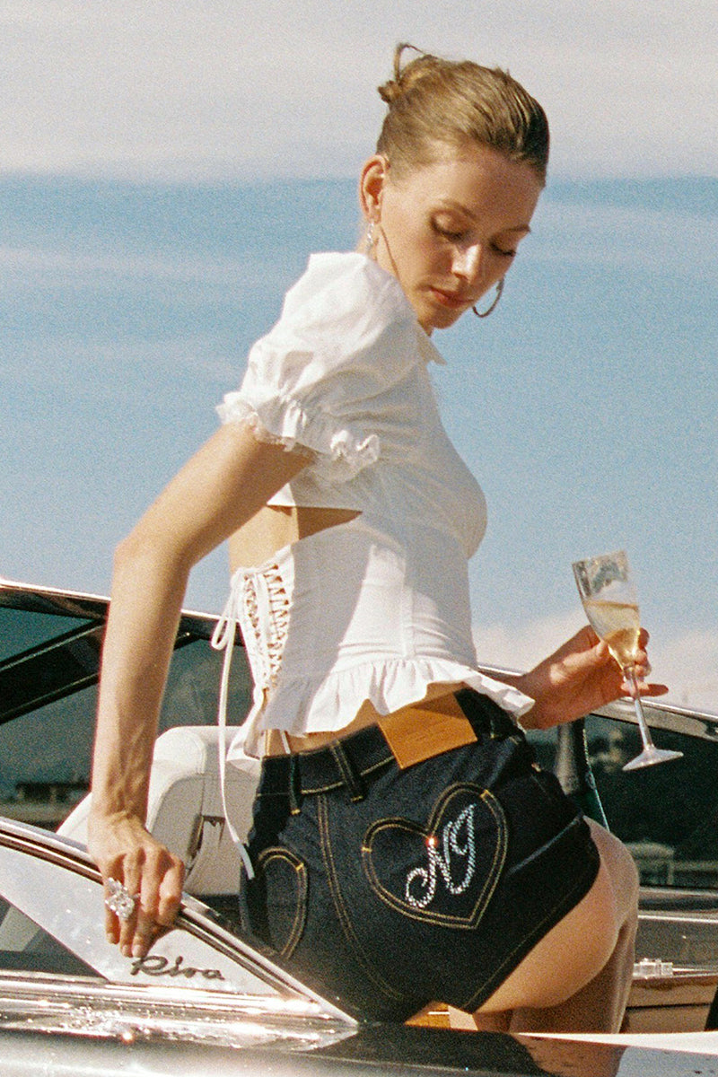 Nana Jacqueline Lexie Shorts with heart pocket design, casual denim style perfect for warm weather and everyday wear.
