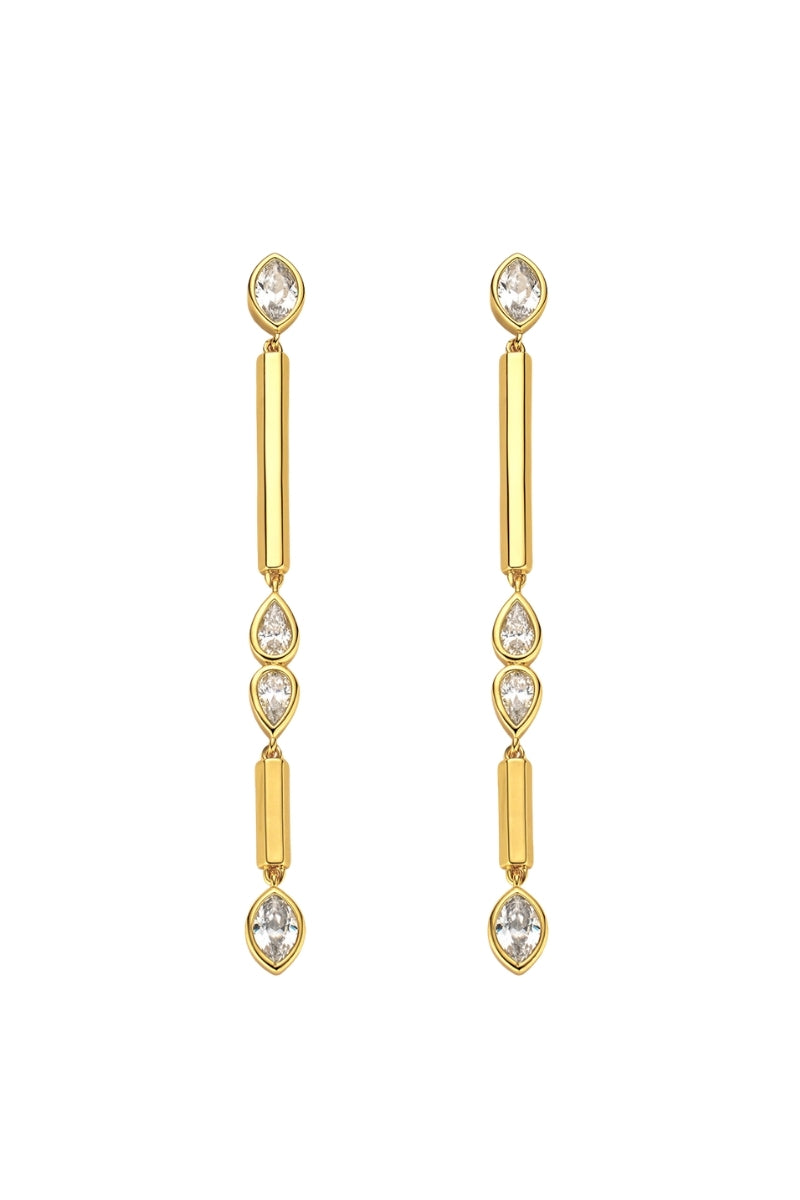 Medium gold Lia Hex Drop Earrings by Velvet Desert featuring geometric hexagon design and elegant drop style.
