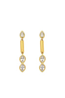 Small gold Lia HEX Drop earrings by Velvet Desert featuring geometric hexagon design and elegant dangle style.