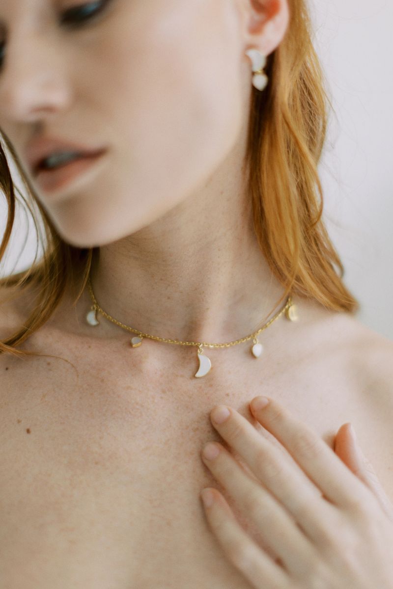 Freya Rose WARRIORESS PETITE MOON Necklace, 18ct gold plated, elegant jewelry featuring a delicate moon pendant on a fine chain.