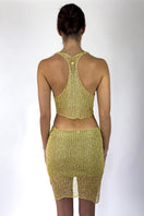 Light gold chain racerback bralette top by Natalia Fedner, featuring a sleek design and delicate chain details.