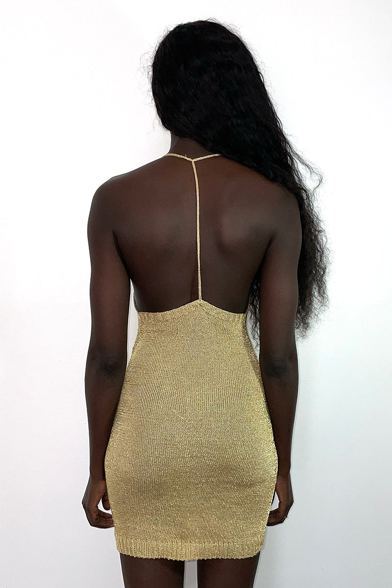 LIGHT GOLD SPARKLY KNIT MINI DRESS | CULT MIA | Natalia Fedner LIGHT GOLD SPARKLY KNIT MINI DRESS | CULT MIA | Natalia Fedner